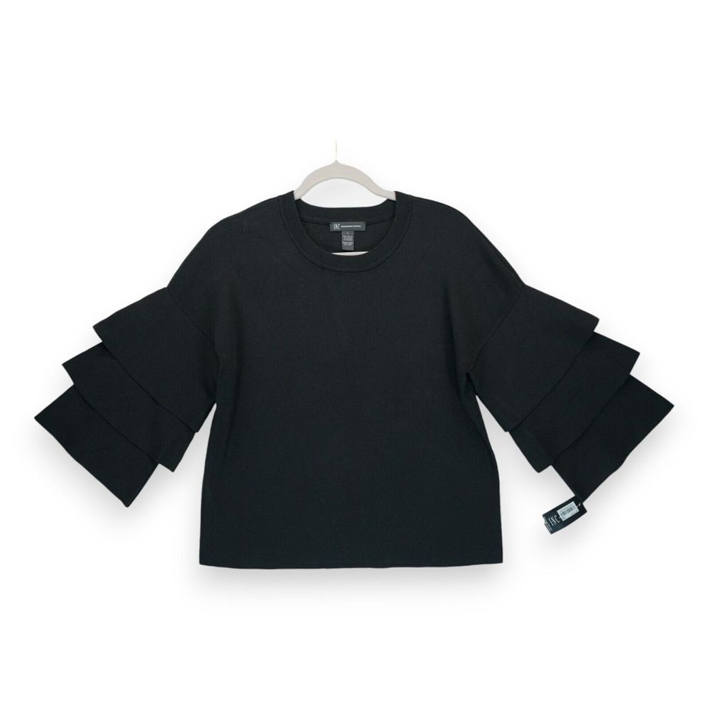 INC International Concepts Black Tiered Sleeve Sweater